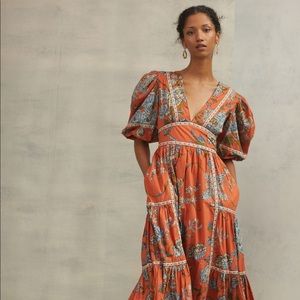 Puff-sleeved Tiered Midi Dress Anthropologie